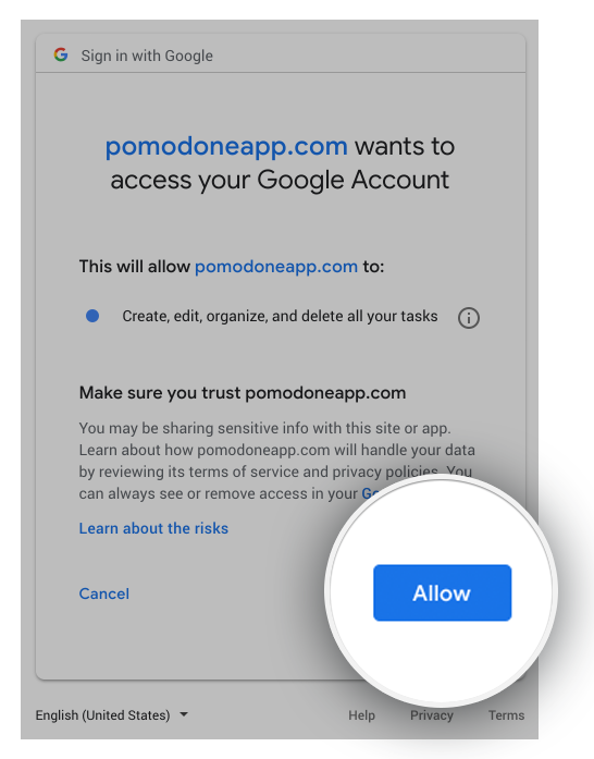 authenticate RoundPie App to have access to your Google account